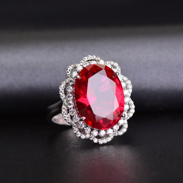 

cluster rings cmajor sterling silver synthetic diamond jewelry 14ct cubic zircon red blue oval opening adjustable classic ring for women, Golden;silver