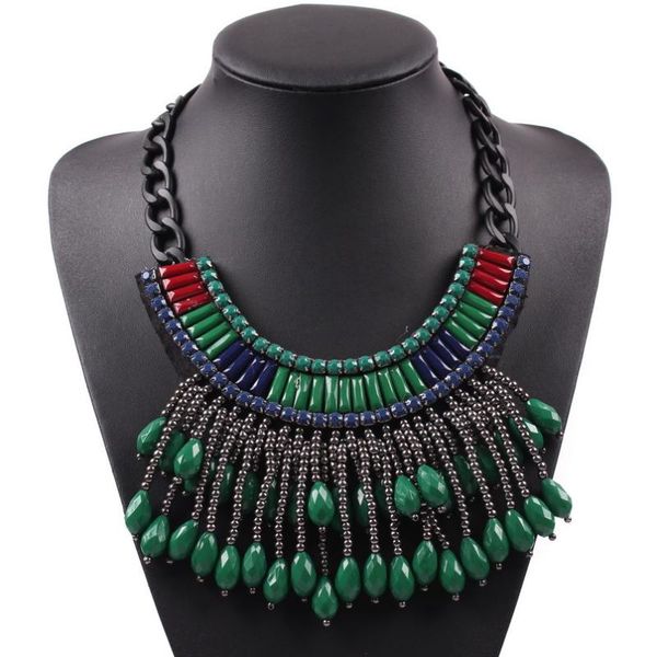 

pendant necklaces fashion luxury jewelry black alloy chain bead big statement chunky antique necklace for women, Silver