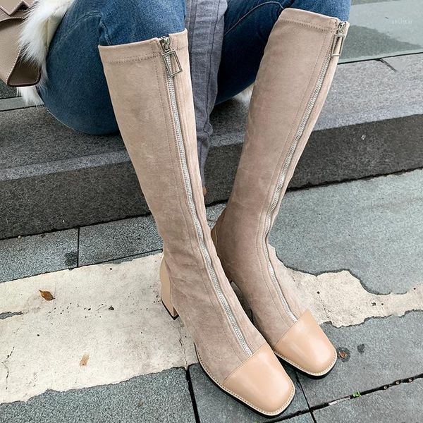 

plus size 34-43 winter zip over the knee boots women stretch fabric thigh high woman shoes black genuine leather boots1