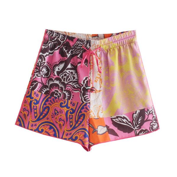 

women's shorts bbwm 2021 summer women beach style patchwork print elastic high waist fashion streetwear ladies female bottoms, White;black