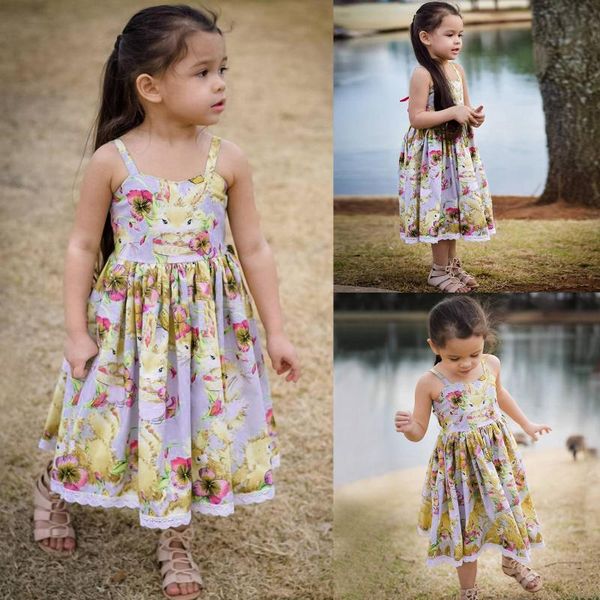 

girl's dresses 6months-4years easter dress bow tie waist toddler baby girls sleeveless cartoon printed princess fashion, Red;yellow