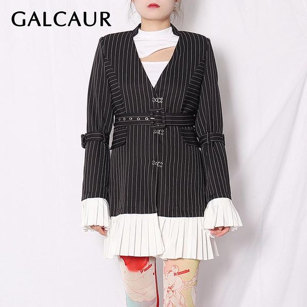 

patchwork women's blazer notched long sleeve sashes hem striped hit color elegant coats female 2021 fashion clothes suits & blazers, White;black