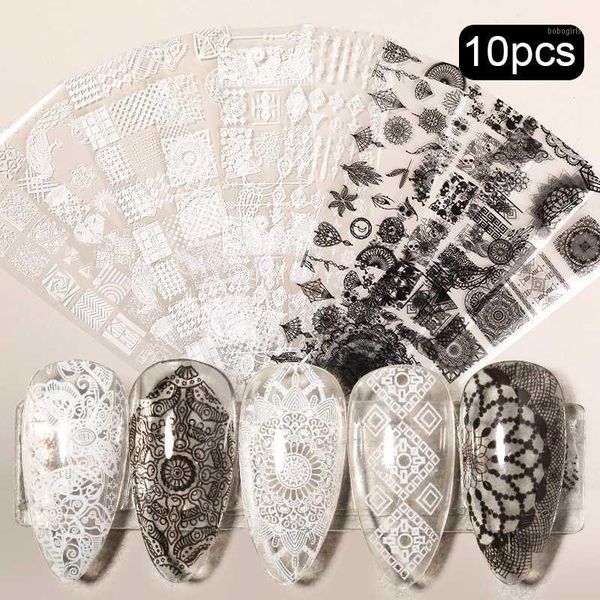 

black white nail foil stickers mix butterfly flower transfer nails decal sliders for art decoration designs1