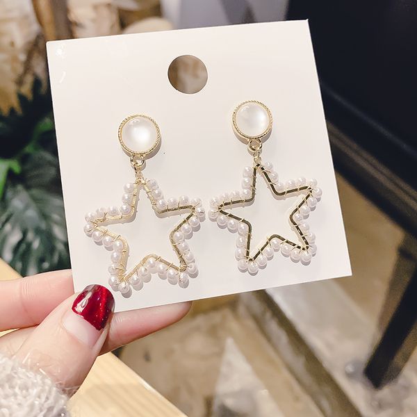 

pearl geometric pentagram 2021 new creative art small fresh temperament fashion dongdanmen earrings female, Silver