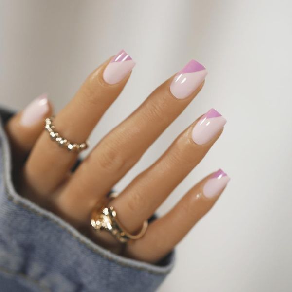 

false nails 24pcs purple white nail patch glue type removable short paragraph fashion manicure save time fa, Red;gold