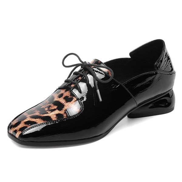 

dress shoes dilalula 2021 classic design women square toe lace-up casual pumps spring summer leopard genuine leather office woman, Black