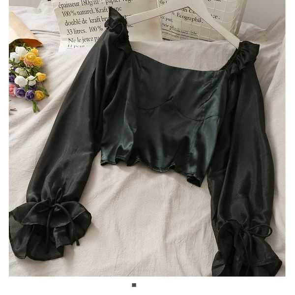 

women's blouses & shirts chic ruffles cropped women slash neck solid fashion short puff sleeve office ladies, White