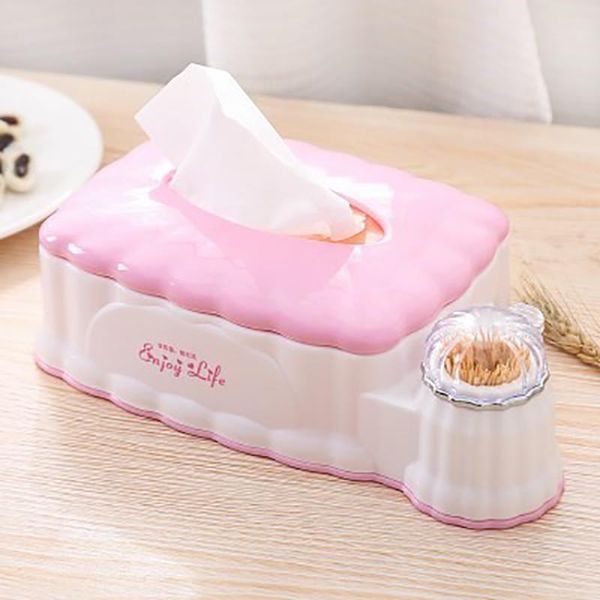 

tissue boxes & napkins retractable rectangle box holder case with toothpick holder, plastic storage stand napkin organizer