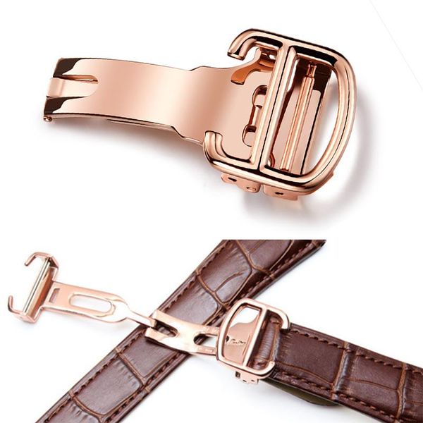 

watch bands 12/14/20mm fashion casual stainless steel buckle folding rose gold accessories, Black;brown