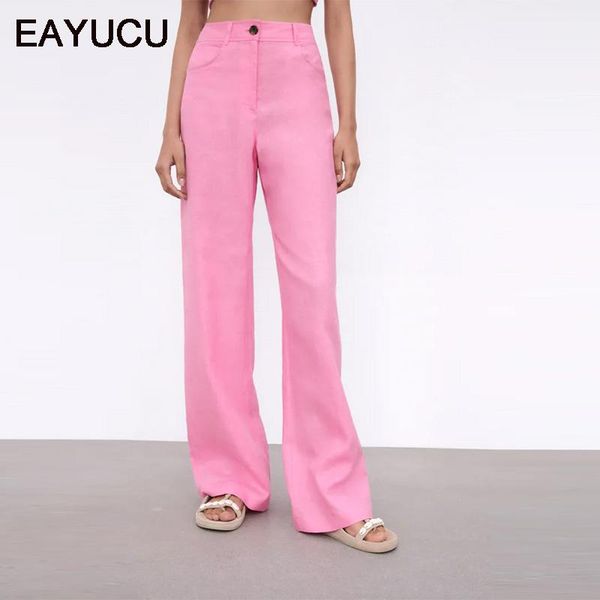 

women's pants & capris eayucu linen trousers loose casual solid color wide-leg autumn eb033, Black;white