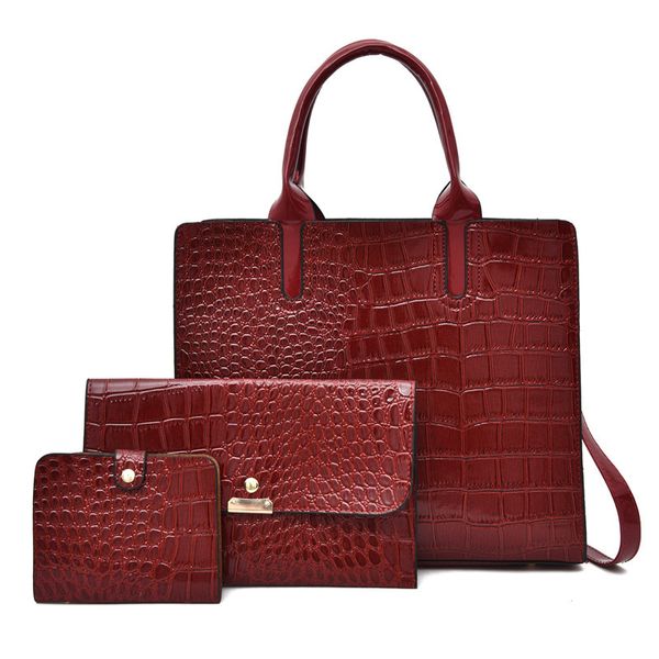 

hand cross women's bag 2021 fashion three piece cover mother patent leather crocodile pattern portable diagonal shoulder