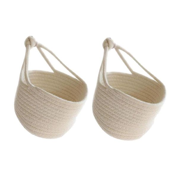 

pcs wall hanging storage basket cotton rope small baby nursery organizer bin for toy keys(white) baskets