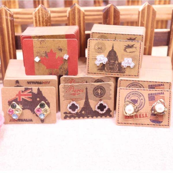 

gift wrap 5*3.5cm vintage kraft stud earring display tag card uk/usa/ca/france country signal paper cards100pcs