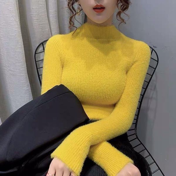 

women's sweaters pullover high neck mink fleece sweater women winter korean style the slim-fit inner long-sleeved bottoming shirt, White;black