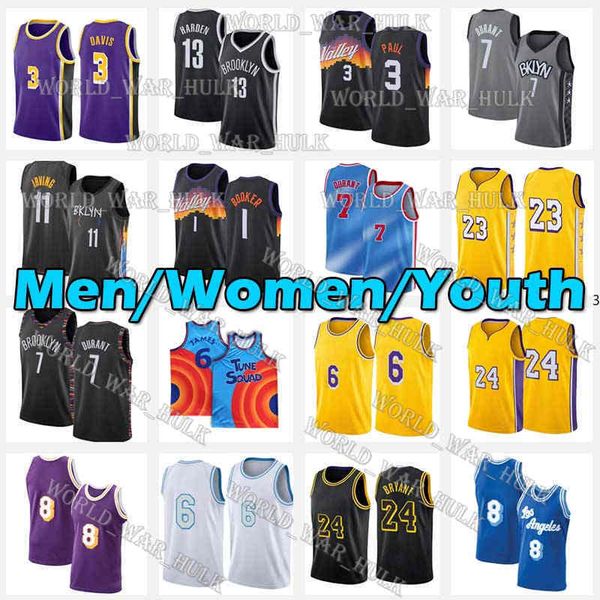 

devin 1 booker 6 james jerseys kevin 7 durant 23 irving lebron chris 3 paul tune squad basketball harden kyrie anthony kyle davis kuzma movi, Black;red