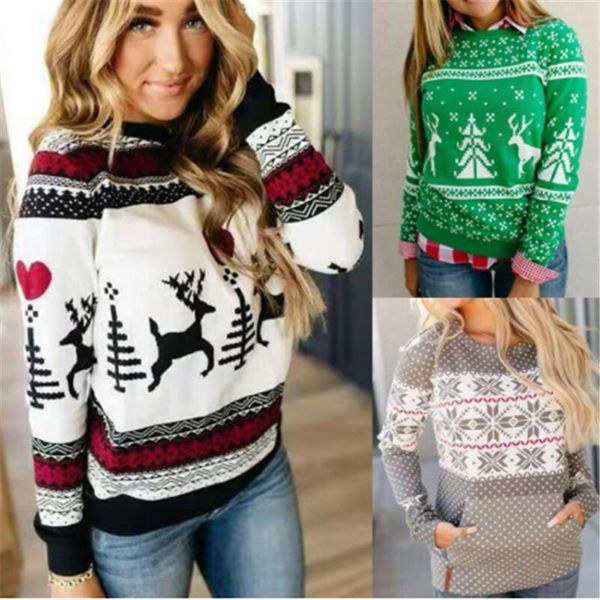 

women's sweaters 2021 christmas sweater women loose knitted pullover jumper long sleeve female xmas, White;black