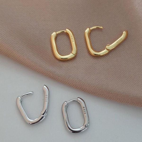 

hoop & huggie binmonray 925 sterling silver glossy metal geometric ear buckle for women elegant minimalist earrings girl party jewel, Golden;silver