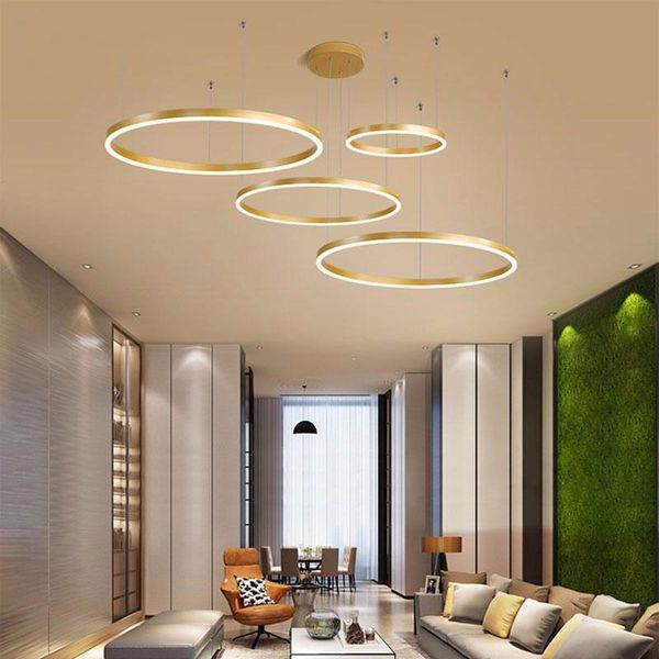 

chandeliers minimalist modern hanging lamp gold coffee color led chandelier home lighting brushed rings ceiling mounted