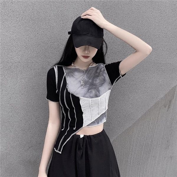 

women's t-shirt asymmetric t shirts clothing o-neck crop slim streetwear casual tees fashion brand harajuku hipster ulzzang, White