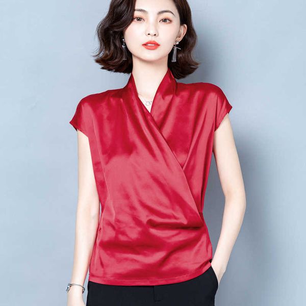

korean silk women blouses woman elastic satin blouse v-neck shirt plus size blusas mujer de moda 4xl 210531, White