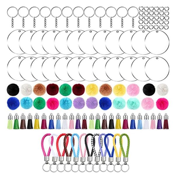 

keychains 24 pcs acrylic blank colorful tassels metal decoration keyrings with 30 jump rings for diy projects and tags, Silver