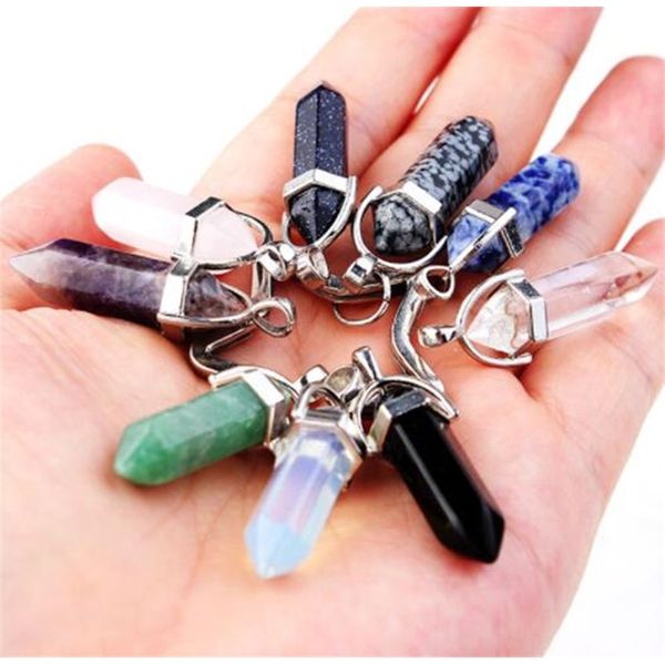 

factory keychain chakra hexagon key prism natural stone ring handbag hangs fashion jewelry gift drop ship