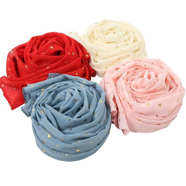 

10 colors fashion bubble chiffon instant hijab women lovely bronze star shawl wrap pashmina stole bufandas muslim snood 180*70cm, Blue;gray