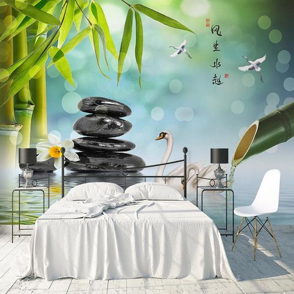 

wallpapers custom 3d po wallpaper green bamboo forest pebbles stone swan large mural modern landscape wall painting living room bedroom