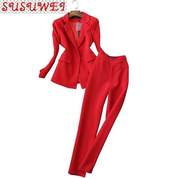 

women's trousers set two-piece 2021 autumn korean slim ladies red jacket small suit casual office pants two piece, White
