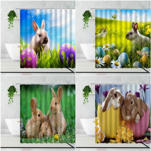 

shower curtains easter egg green meadow cute animal holiday decor bathroom waterproof bath curtain set polyester with hook