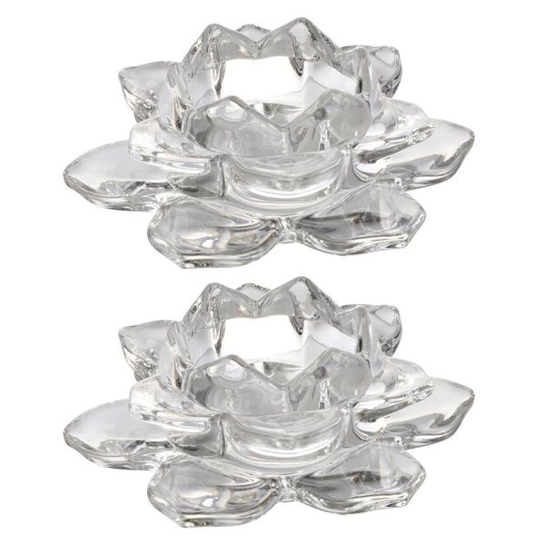 

candle holders 2pcs holder decor deskcrystal lotus stand (transparent)