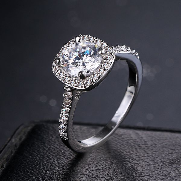 

luxury brand white gold plated aaa cubic zirconia wedding ring women style engagement jewelry for gift size 6 7 8 9, Golden;silver