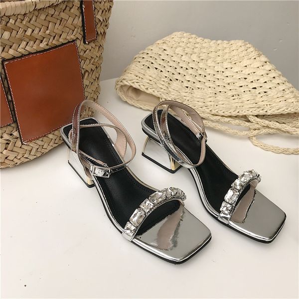 

80% off store online summer trend fashion simplicity rhinestone block heel sandals mid open toe square head all-match women's shoes, Black