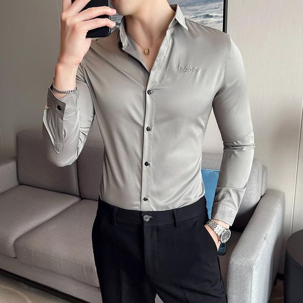 

men's casual shirts 2021 autumn long sleeve shirt men business formal dress solid color slim fit social party office clothing, White;black