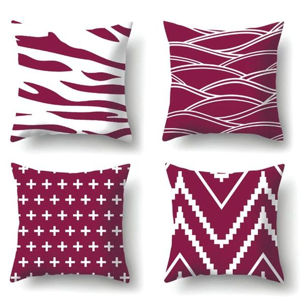 

pillow case geometry print decorative cushions pillowcase cushion cover throw sofa decoration pillowcover-wine red