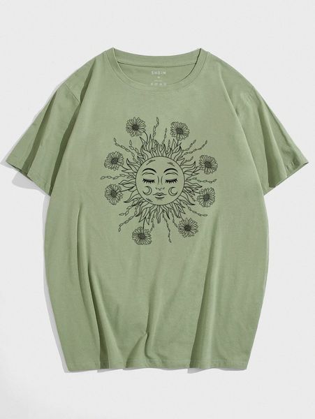 

men sun & floral print tee f8pf#, White;black