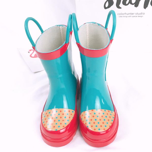 

kids handle-it rain boot shoe cute cartoon toddler baby waterproof boots kids rubber shoes children ankle boot for girl boy, Black;red