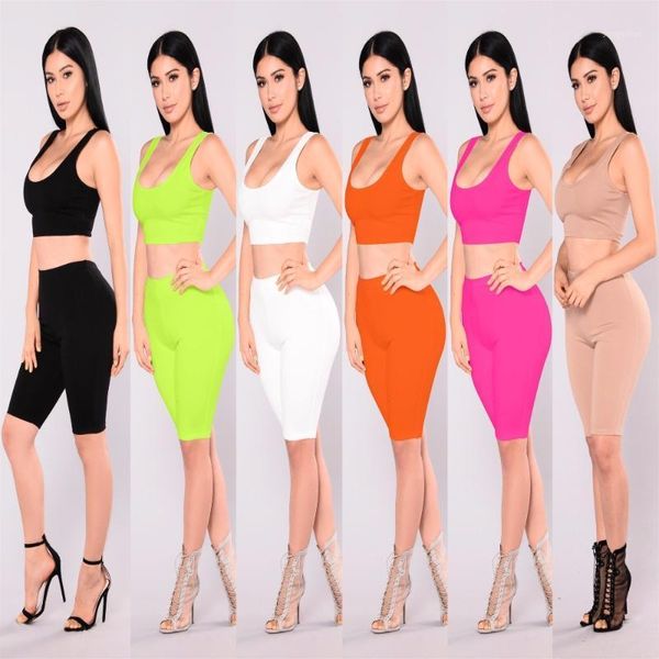 

arrivals summer women two piece set solid color vest and shorts pants tracksuit outfits woman fitness clothes women's tracksuits, Gray