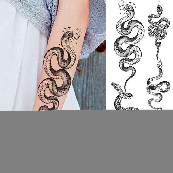 Tatuaggi temporanei dell'avambraccio di serpente nero per le donne Uomini adulti Serpente Luna Realistico tatuaggio finto Elegante trasferimento dell'acqua Tatuaggi Carta 0304