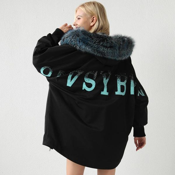 

women's fur & faux parker overcome female bat sleeve rex liner coat 2021 winter collar korean, Black
