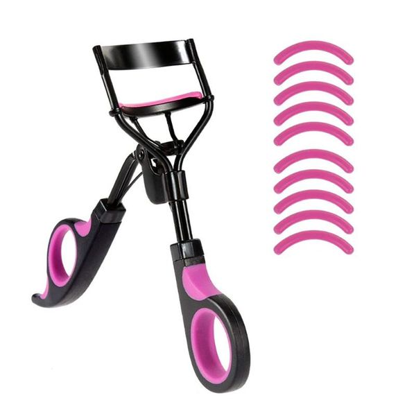 

eyelash curler curl eye lash cosmetic makeup curling tweezers tools handle with 10 silicone replacement pads