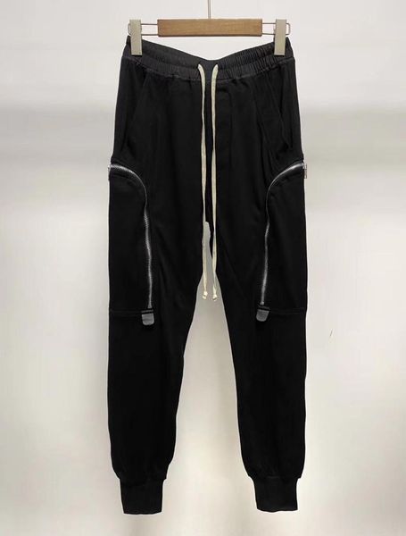 

men's pants men slim fit side big zipper pocket cargo jogger sweatpants, Black