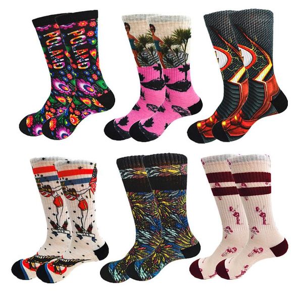 

men's socks autumn and winter printing dyeing street style flower characters soft comfortable warm dress, Black