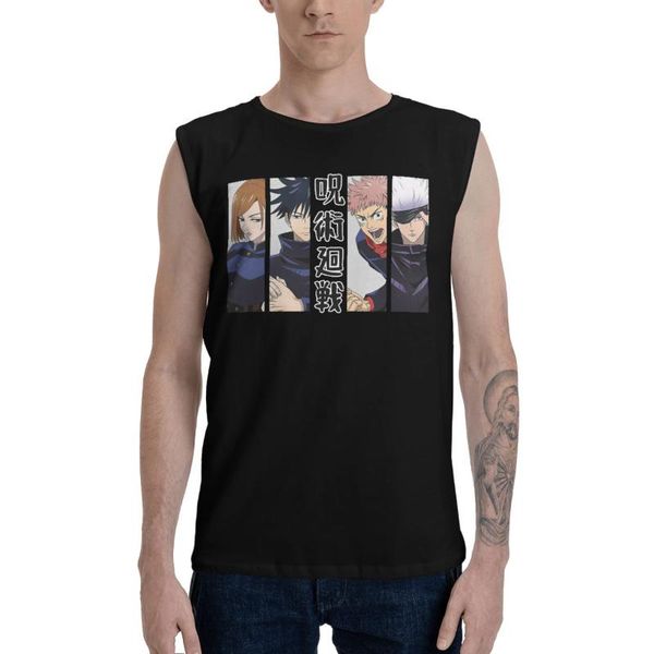 

men' tank jujutsu kaisen anime men fitness clothing mens bodybuilding summer gym male sleeveless shirts oversized vest, White;black