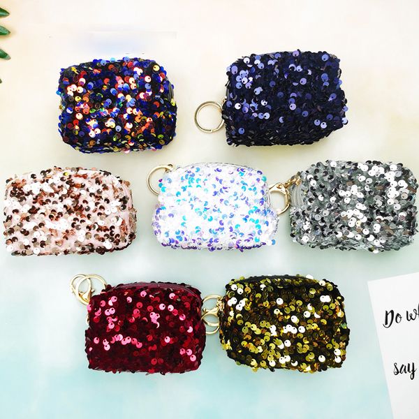 

10pcs coin purses women silken face sequins square short zipper small wallets mix color, Red;black