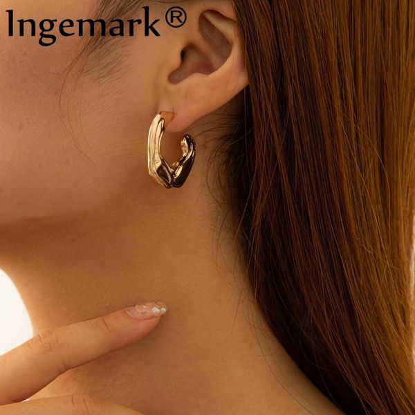 

hoop & huggie punk hip hop geometric dainty c shape earring convex unique irregular for women jewelry 2021 trend accessories gift, Golden;silver