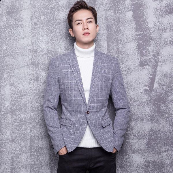 

men's suits & blazers casual suit plaid xiaoxi slim fit spring korean style handsome shanxi youth trend coat thin, White;black