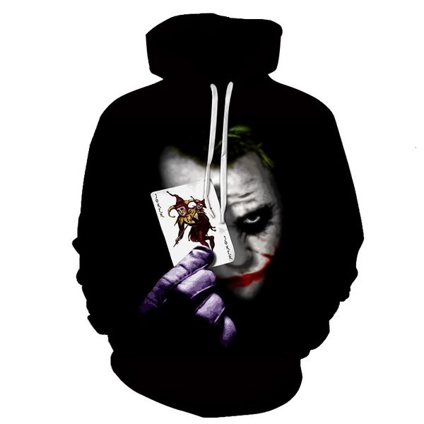 

new couple's sweater 3d funny clown and poker tide hip hop casual hoodie, Black