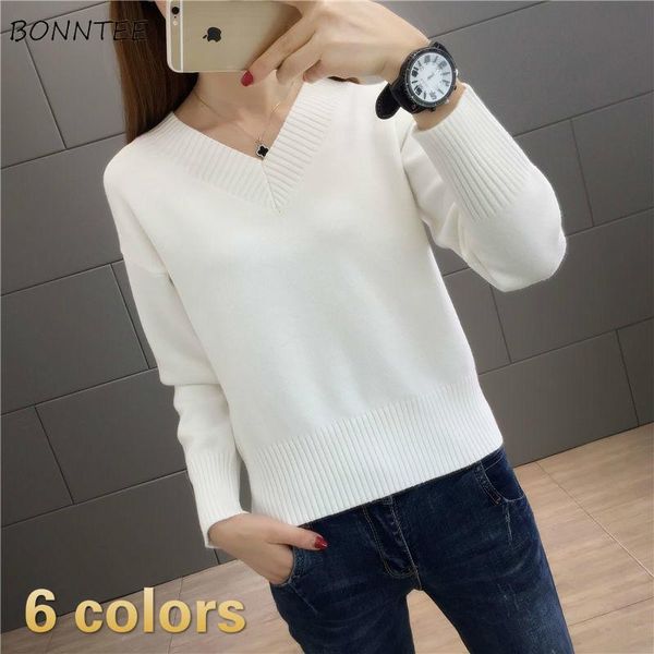 

women's sweaters pullovers women plus velvet thicker candy colors sweater casual solid knitting clothing elegant vintage v-neck daily, White;black