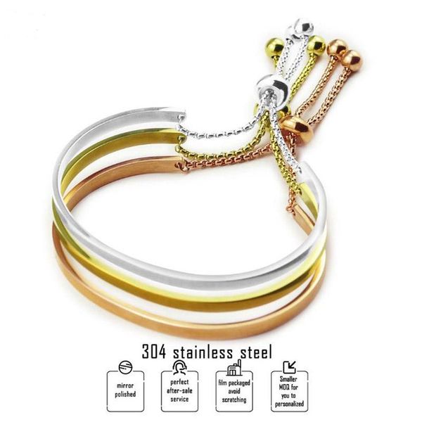 

fashion silver/gold/rose gold stainless steel bangle bracelets for women adjustable chain bangles, Black
